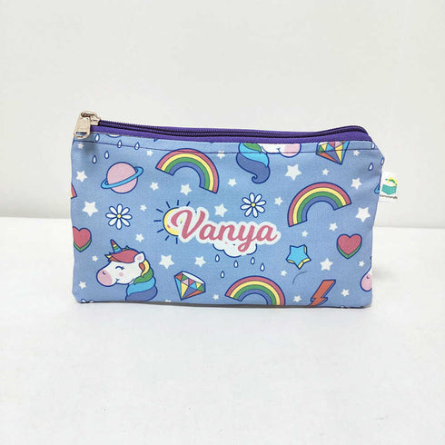 Personalised Rainbow Printed Drawstring Bag & Pencil Pouch Kids Combo